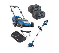 TAGLIAERBA E TAGLIABORDI A BATTERIA HYUNDAI 2 BATTERIE 20V 4AH E CARICABATTER...
