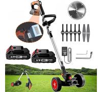 Tagliaerba Elettrico A Batteria 21v, Mangiatore di Erbacce su Ruote, Decespugliatore Portatile Pieghevole da Giardino con 2 Batterie E 3 Tipi di Lame Spazzola, per Potatura Lawn Edger