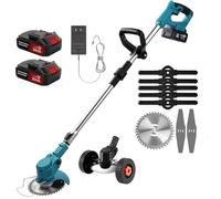 Tagliaerba Senza Fili, decespugliatore Elettrico telescopico con 3 Lame, 2 batterie da 2000 mAh, bordatore da Giardino per Una Cura efficiente del Prato e la potatura delle Erbacce Blue