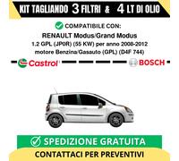 Tagliando 3 Filtri BOSCH e 4 Lt CASTROL per RENAULT Modus/Grand Modus 1.2 GPL...