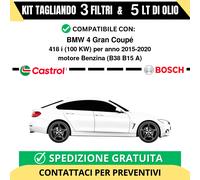 Tagliando 3 Filtri BOSCH e 5 Lt CASTROL per BMW 4 Gran Coupé 418 i 100 kw Ben...