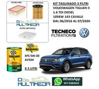 TAGLIANDO 3 FILTRI E OLIO BARDAHL XFS AV504 5W30 VW TIGUAN 2.0 TDI 105KW 143 CV