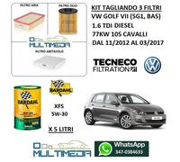 TAGLIANDO 3 FILTRI OLIO BARDAHL XFS AV504 5W30 VW GOLF 7 VII 1.6 TDI 77KW 105 CV