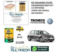 TAGLIANDO 3 FILTRI OLIO BARDAHL XFS AV504 5W30 VW GOLF 7 VII 2.0 GTD 135KW 184CV