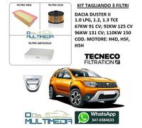 TAGLIANDO 3 FILTRI TECNECO DACIA DUSTER II HM 1.0 LPG 1.2 1.3 TCE 91 125 131 CV