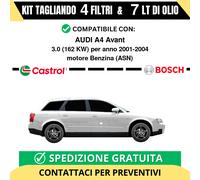 Tagliando 4 Filtri BOSCH e 7 Lt CASTROL per AUDI A4 Avant 3.0 162 kw Benzina ...