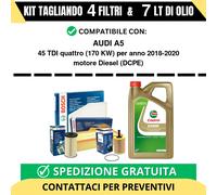 Tagliando 4 Filtri BOSCH e 7 Lt CASTROL per AUDI A5 45 TDI quattro 170 kw Die...