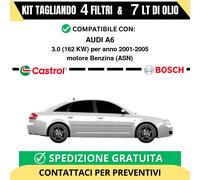 Tagliando 4 Filtri BOSCH e 7 Lt CASTROL per AUDI A6 3.0 162 kw Benzina 2001-2005