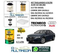 TAGLIANDO 4 FILTRI E OLIO BARDAHL 5W30 AUDI A4 B8 3.0 TDI DIESEL 204 245 CAVALLI