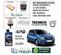 TAGLIANDO 4 FILTRI OLIO ORIGINALE ELF 5W30 DACIA SANDERO II 1.5 dCi 66KW 90 CV