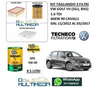TAGLIANDO FILTRI E OLIO BARDAHL XFS AV504 5W30 VW GOLF 7 VII 1.6 TDI 66KW 90 CV