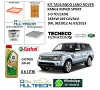 TAGLIANDO FILTRI E OLIO CASTROL 5W30 LAND ROVER RANGE SPORT 3.0 TD 183KW 249 CV