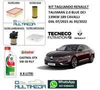 TAGLIANDO FILTRI E OLIO CASTROL GTX 5W30 RENAULT TALISMAN 2.0 DCI 139KW 190 CV