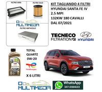 TAGLIANDO FILTRI E OLIO TOTAL QUARTZ 0W20 SANTA FE IV 2.5 BENZINA 132 KW 180 CV