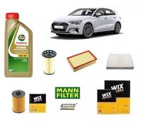 Tagliando Filtri per Audi A3 8V 2.0 TDi 110 150 184 Hp + 5 Litri Castrol 5w30