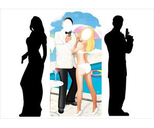 Tagliando In Cartone Del Tema Di James Bond Per Festa Con 2 Stand E Silhouette