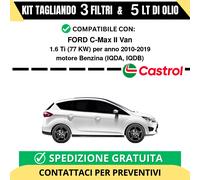 Tagliando per FORD C-Max II Van 1.6 Ti 77 kw - 5 Lt di Castrol + 3 Filtri ann...
