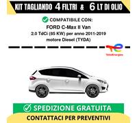 Tagliando per FORD C-Max II Van 2.0 TdCi 85 kw - 6 Lt di TOTAL + 4 Filtri ann...