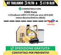 Tagliando per FORD Puma 1.0 EcoBoost mHEV 114 kw - 5 Lt di TOTAL + 3 Filtri a...
