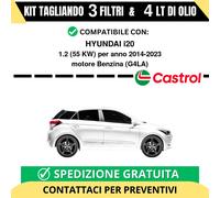 Tagliando per HYUNDAI i20 1.2 55 kw - 4 Lt di Castrol + 3 Filtri anno 2014-2023