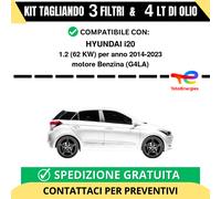 Tagliando per HYUNDAI i20 1.2 62 kw - 4 Lt di TOTAL + 3 Filtri anno 2014-2023