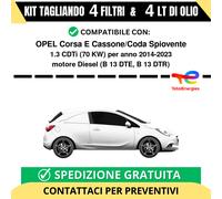 Tagliando per OPEL Corsa E Cassone/Coda Spiovente 1.3 CDTi 70 kw - 4 Lt di TO...