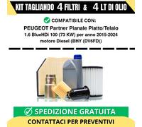 Tagliando per PEUGEOT Partner Pianale Piatto/Telaio 1.6 BlueHDi 100 73 kw Die...