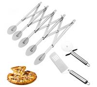 Tagliapasta a 5 Ruote, Pala per Pizza + Rotella Taglia Pizza Singola Regolabile in Acciaio Inossidabile, Affettatrice per Pizza Espandibile, Rullo Tagliapasta Multiuso per Cottura e Pasticceria