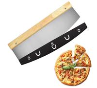 Tagliapizza a Mezzaluna con Doppio Manico, Coltello Pizza in Acciaio Inox da 32 cm, con manico in legno e copertura protettiva per un taglio veloce e uniformeTaglierina per pizza professionale