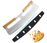 Tagliapizza, Coltello Pizza in Acciaio Inox 35cm con Manico in Legno, Coltello da Pizza Veloce e Anche Professionale (Argento)