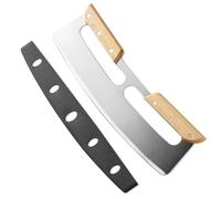 Tagliapizza in acciaio inox, lama curva con manico in legno e copertura protettiva, utensile da cucina for pasticceria(No box)