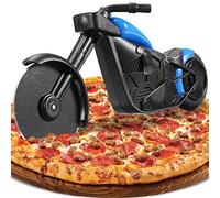 Tagliapizza Ruota Moto, Taglierina per Pizza a Forma di Moto in Acciaio Inox Lame con Rivestimento Antiaderent con Cavalletto, Pizza Coltello Rotella Taglia Affettatrice, Novità Regalo Natale (Blu)
