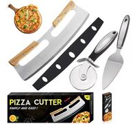 Tagliapizza, Taglia Pizza Acciaio Inox Professionale Tagliapizza a Mezzaluna con Doppio Manico in Legno Rotella Tagliapizza Pizza Coltelli da Pizza per Tagliare Pane, Verdure, Cioccolato