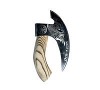 Tagliapizza vichingo, manico in legno, design ascia con motivo teschio nero e naturale