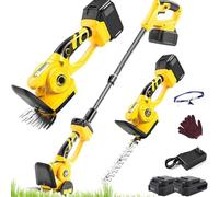 Tagliasiepi a batteria 3 in 1, tagliaerba telescopico e cesoia for arbusti, potatore elettrico leggero da giardino, tagliasiepi portatile, for giardinaggio, potatura di prati e arbusti(2 batteries)