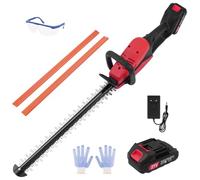 Tagliasiepi a batteria professionale, tagliasiepi a batteria elettrica, lunghezza di taglio 50 cm, con 1 batteria e caricabatterie, distanza di 15 mm, doppia lama di taglio, guanti, custodia