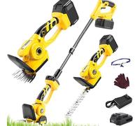 Tagliasiepi e cesoie per erba 3 in 1 a batteria - Manico telescopico estensibile con doppie lame, tagliasiepi elettrico leggero per prati, cespugli, alberi e siepi alte 2 batteries