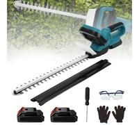 Tagliasiepi senza fili 21 V con batteria e caricatore rapido, taglia siepe elettrica con potenza del motore da 2000 W, lunghezza di taglio 55 cm, per il giardino, il prato e la corte (2 batterie blu)