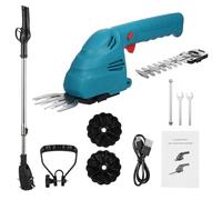 Tagliasiepi Senza Fili, Tagliasiepi 1350 Giri/min Tagliaerba Elettrico Portatile con Batteria da 2,0 Ah, Cesoia per Erba per Giardino Prato (Con asta di prolunga)