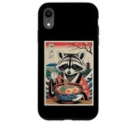 Tagliatelle giapponesi con stampa a blocchi di legno e kimono di Raccoon Ramen Custodia per iPhone XR
