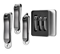 Tagliaunghie con Portaunghie Anti-Schiocco, Set Tagliaunghie per Mani e Piedi in Acciaio Inox, Tronchesino Unghie Piedi per e Incarnite con Lima, Kit Manicure e Pedicure (Nero 3-in-1)