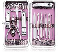 Tagliaunghie Set Professionale - Grooming Kit Strumenti per Manicure e Pedicure 12 pcs con Bella Box (Rosa)