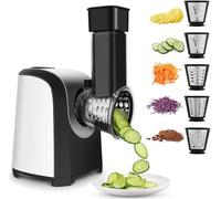 Tagliaverdure Elettrico 150W - Grattugia Elettrica 5 in 1 Professionale con 5 Rulli, Affettatrice Multifunzione per Verdure, Formaggio, Patate, Ideale per Meal Prep e Cucina Veloce