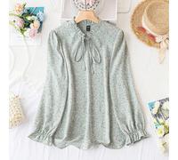 Taglie Forti Camicetta con stampa fiorellini con cravatta al collo con manico svasato 0XL,1XL,2XL,3XL,4XLFiorelliniTessuto