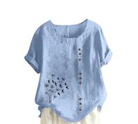 Taglie Forti Donna Abbigliamento Camicie Elegante Cotone e Lin Camice Bianca Tshirt Magliette Manica Corta Maglia con Bottoni Scollo a V Leggera Tinta Unita Bluse con Bottoni Camicetta Curvy