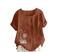 Taglie Forti Donna Abbigliamento Camicie Elegante Cotone e Lin Camice Bianca Tshirt Magliette Manica Corta Maglia con Bottoni Scollo a V Leggera Tinta Unita Bluse con Bottoni Camicetta Curvy