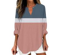 Taglie Forti Lunga Oversize Camicia di Lino Donna Womens Cotton Linen Tops for Women Spring Summer V Neck Roll Up 3/4 Sleeve T Shirts Plain Graphic Tees Blusa Donna Estiva Oversize Maniche (Pink XXL)