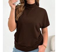 Taglie forti Magliette casual e comode da donna per ed estate, stile semplice, adatte per il lavoro e l'uscita, outfit primaverili, colore marrone, maniche corte, vestibilità morbida 0XL,1XL,2XL,3XL,4