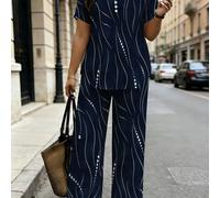 Taglie Forti - Taglie Forti - Completo Due Pezzi Blu Motivo e a per Donne di Taglia Grande, Caratterizzato da un Design Elegante e Confortevole, per un Look Casual in , Estate e