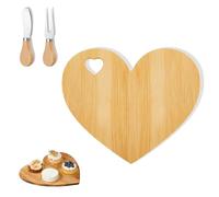 Tagliere a Forma di Cuore per salumi e Formaggi, in Acacia o bambù, con Coltello e forchetta, 21x17,5x1 cm, Regalo San Valentino Acacia